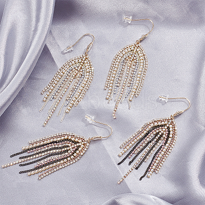 2 Pairs 2 Colors Natural Pearl Beaded & Rhinestone Chains Tassel Earrings EJEW-AN0004-23-1