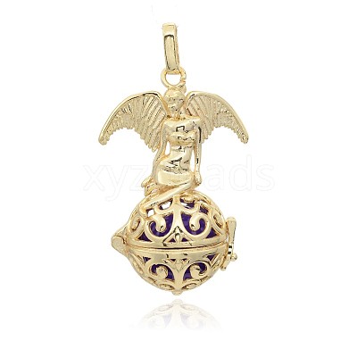 Golden Plated Brass Hollow Round Cage Pendants KK-J248-11G-1