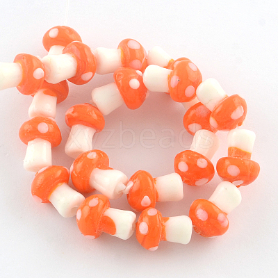 Autumn Theme Mushroom Handmade Lampwork Beads Strands X-LAMP-R116-15-1