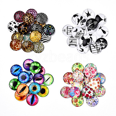 Mixed Pattern Half Round/Dome Printed Glass Cabochons GLAA-T029-16B-1
