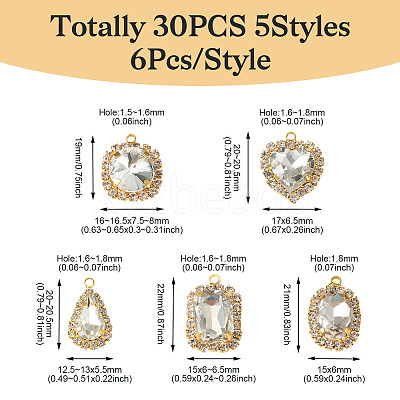 30Pcs 5 Styles Crystal Glass Rhinestone Pendants RB-TA0001-09-1
