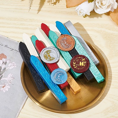 Brass Wax Seal Stamp with Wood Handle AJEW-WH0412-0286-1