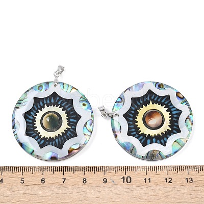 Natural Black Lip Shell & Paua Shell & White Shell & Yellow Shell Eye Pendants KK-C135-02P-1