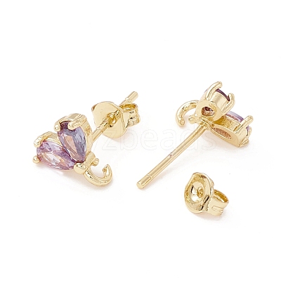 Rack Plating Brass Cubic Zirconia Stud Earrings Findings MAK-I684-10G-06-RS-1