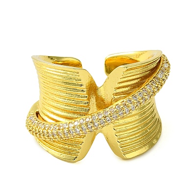 Brass Micro Pave Cubic Zirconia Open Cuff Ring RJEW-K256-14G-1