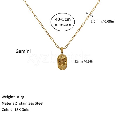 304 Stainless Steel Zodiac Constellation Pendant Paperclip Chain Necklaces ZP0058-5-1