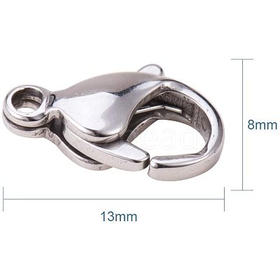 304 Stainless Steel Lobster Claw Clasps STAS-PH0010-08-WH-1