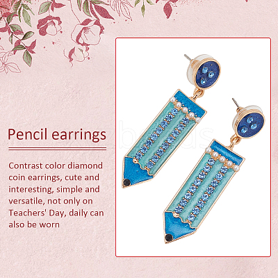 4 Pairs 4 Colors Alloy Enamel Pencil Dangle Stud Earrings for Teachers' Day EJEW-AN0004-86-1