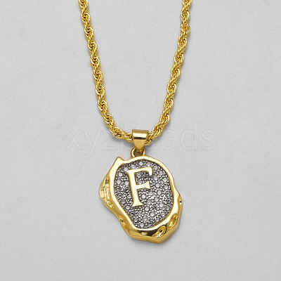 Brass Crystal Rhinestone Oval with Letter Pendant Necklaces FS-WG7CB6D-04-1