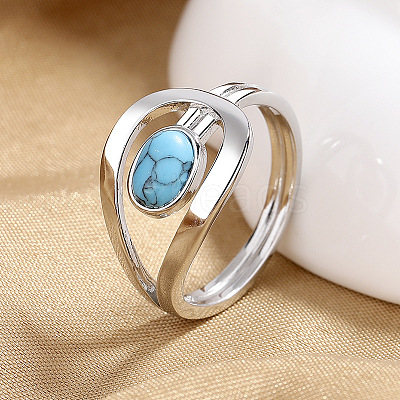 Oval Brass with Synthetic Turquoise Finger Rings FS-WG5DC9A-04-1