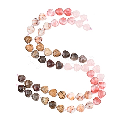 Gradient Color Cherry Quartz Glass & Natural Rose Quartz & Red Netstone & Picture Jasper & Petrified Wood Beads Strands G-B185-A10-1