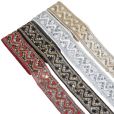 4 Colors Polyester Embroidery Lace Ribbon with Paillette OCOR-CY0004-54-1