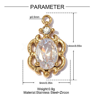 304 Stainless Steel Pave Clear Cubic Zirconia Charms CU-OY001-38G-1