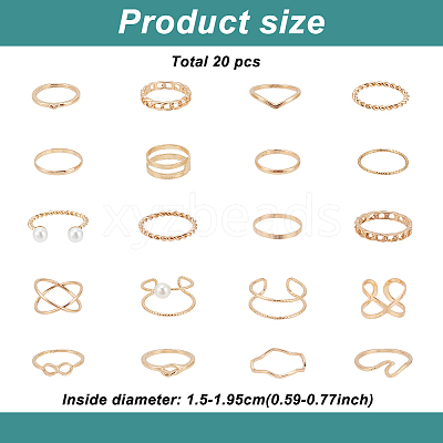 2 Sets 2 Styles Plastic Imitation Pearl Open Cuff Rings Set RJEW-AN0001-07-1