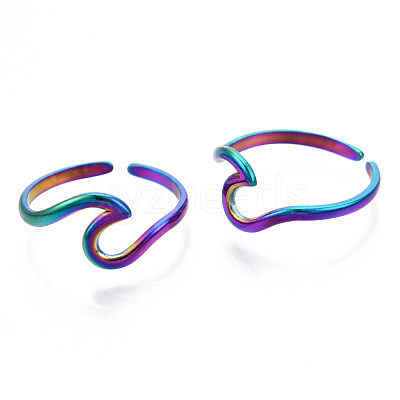 304 Stainless Steel Sea Wave Cuff Rings RJEW-N038-115M-1