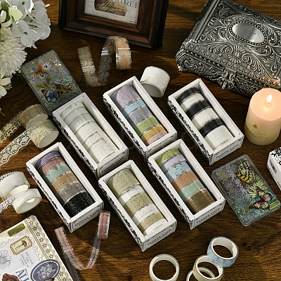 1Bag Lace Patterns PET Floral Decorative Tape Set AJEW-SP0002-74A-1