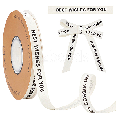 30 Yards Cotton BEST WISHES FOR YOU Word Printed Ribbon OCOR-WH0086-87D-1