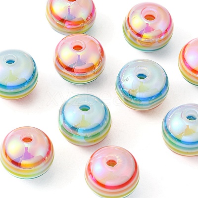 10Pcs Macaron Color Stripe Resin Beads RESI-YW0001-27A-1