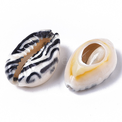 Printed Natural Cowrie Shell Beads SSHEL-R047-01-B01-1