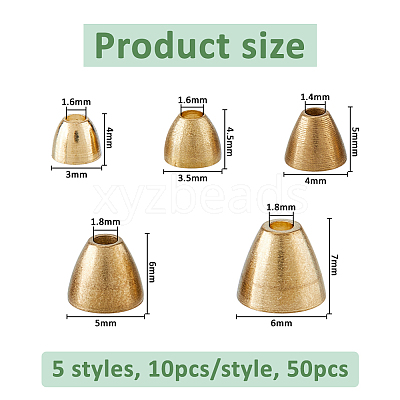 50Pcs 5 Styles Brass Cord Ends KK-FH0008-21-1
