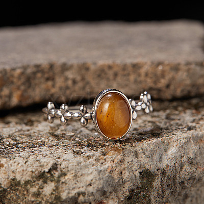 925 Sterling Silver with Natural Tiger Eye Finger Rings WGB2E64-32-1