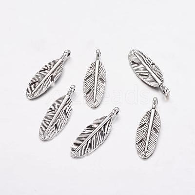 Tibetan Style Alloy Feather Pendants X-TIBEP-A87-AS-RS-1