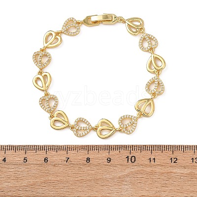 Brass Micro Pave Clear Cubic Zirconia Heart Link Chain Bracelets for Women BJEW-F530-07G-1
