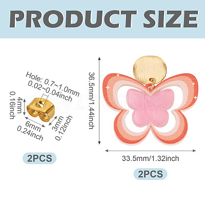 Brass Printing Acrylic Butterfly Dangle Stud Earrings EJEW-TA00671-1