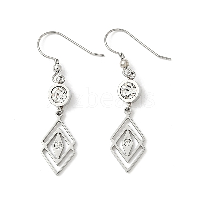 304 Stainless Steel Rhombus Dangle Earrings Hand Polished EJEW-Z129-12G-01-1