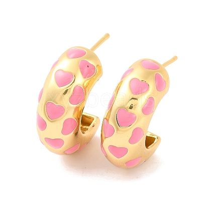 Brass & Enamel Heart Stud Earrings for Women EJEW-U015-01G-1