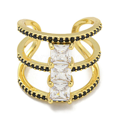 Square Rack Plating Brass Micro Pave Cubic Zirconia Wide Open Cuff Rings for Women RJEW-F162-14G-1