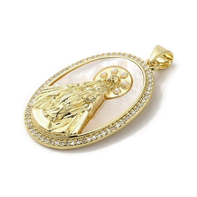 Brass Pave Shell Pendants KK-I708-16E-G-1