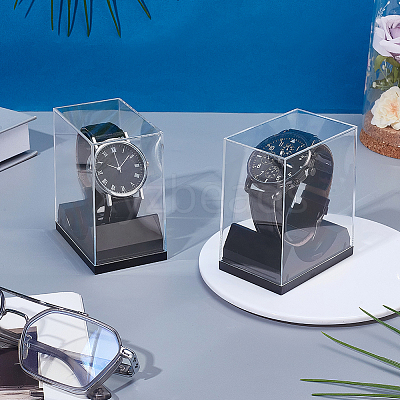 2Pcs Transparent Plastic Single Watch Display Cases CON-PH0003-57-1