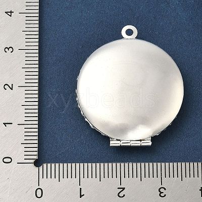 Flat Round Brass Hollow Locket Pendants KK-K414-11A-S-1