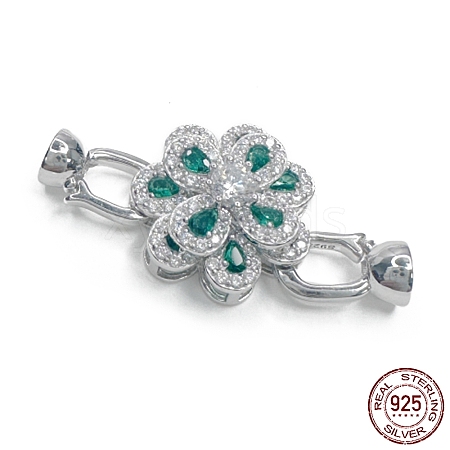Rhodium Plated 925 Sterling Silver Micro Pave Lime Green Cubic Zirconia Fold Over Clasps STER-P054-04P-1