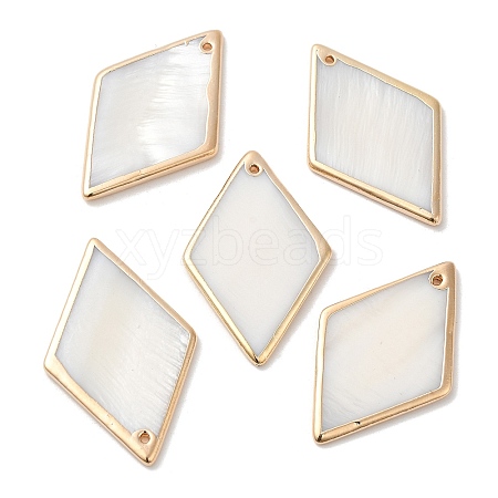 Electroplated Natural Freshwater Shell Pendants with Golden Plated Brass Edge SHEL-M019-01G-1
