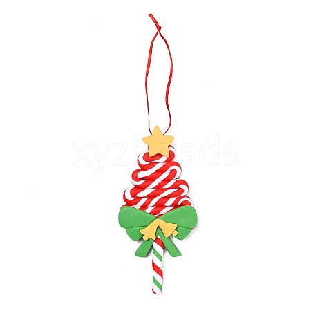 Christmas Tree Lollipop Handmade Polymer Clay Pendant Decorations HJEW-P017-02D-1