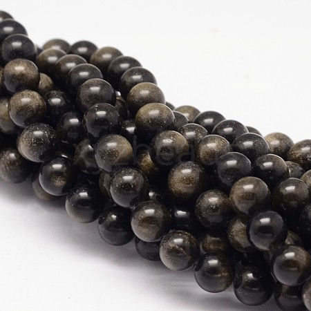 Natural Golden Sheen Obsidian Beads Strands X-G-K115-13-8mm-1