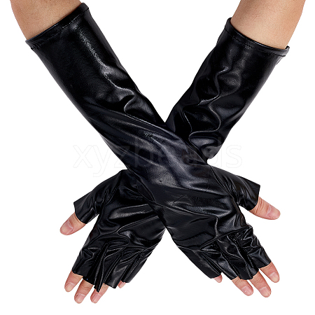 Half Finger Patent Leather Shiny Fingerless Gloves AJEW-WH20080-06B-1