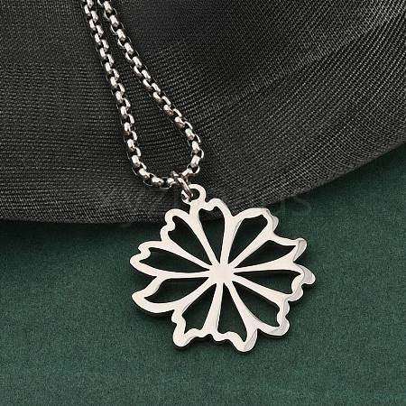 201 Stainless Steel Laser Cut Daisy Flower Pendant Box Chain Necklaces for Women NJEW-Q004-05P-1