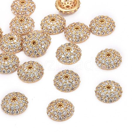 Apetalous Half Round/Dome Brass Micro Pave Cubic Zirconia Bead Caps X-ZIRC-D062-G-1