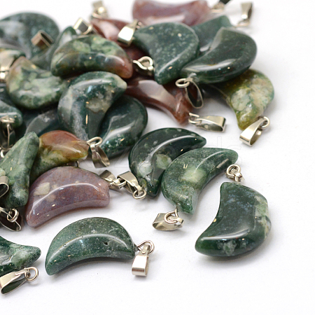 Moon Natural Indian Agate Pendants G-Q369-05-1