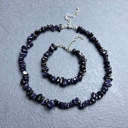 Synthetic Blue Goldstone Chip Beaded Necklaces for Women IW6789-17-1