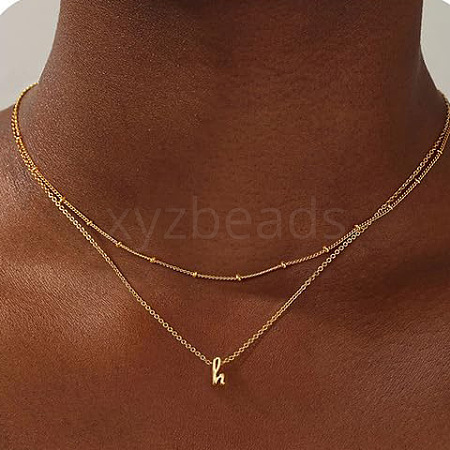 Brass Double Layer Small Letter Pendant Necklaces for Women WG025FC-12-1