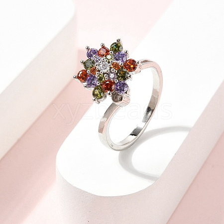 Flower Rotatable Open Cuff Rings for Women RJEW-G333-01D-1