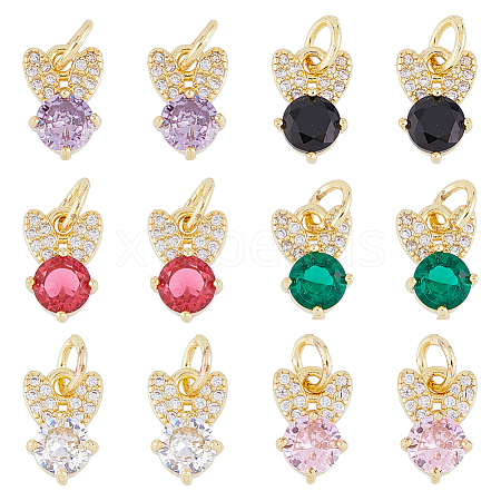 DICOSMETIC 12PCS 6Colors Brass Micro Pave Cubic Zirconia Charms KK-DC0003-72-1