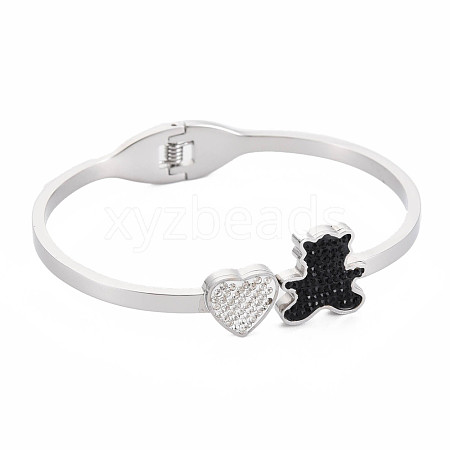 Rhinestone Bear & Heart Bangle BJEW-N017-012P-1