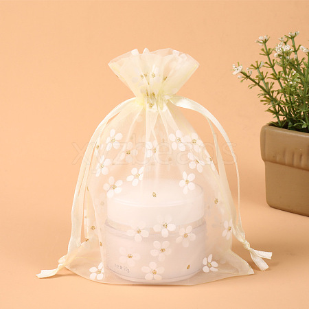 Rectangle Organza Drawstring Bags CON-PW0001-062A-02-1