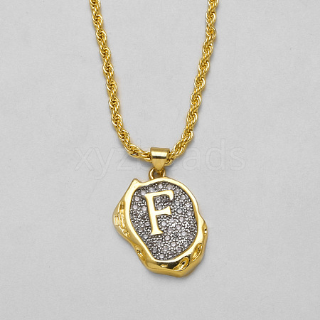 Brass Crystal Rhinestone Oval with Letter Pendant Necklaces FS-WG7CB6D-04-1