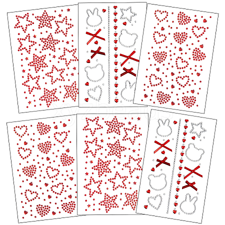 6 Sheets 3 Styles Acrylic Rhinestone Face Body Stickers AJEW-SP0002-68C-1